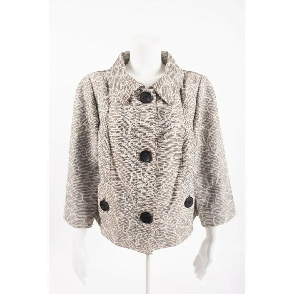 Worth Womens Jacket Blazer Sz 16 Brown White Floral Button Front 3/4 sleeve
